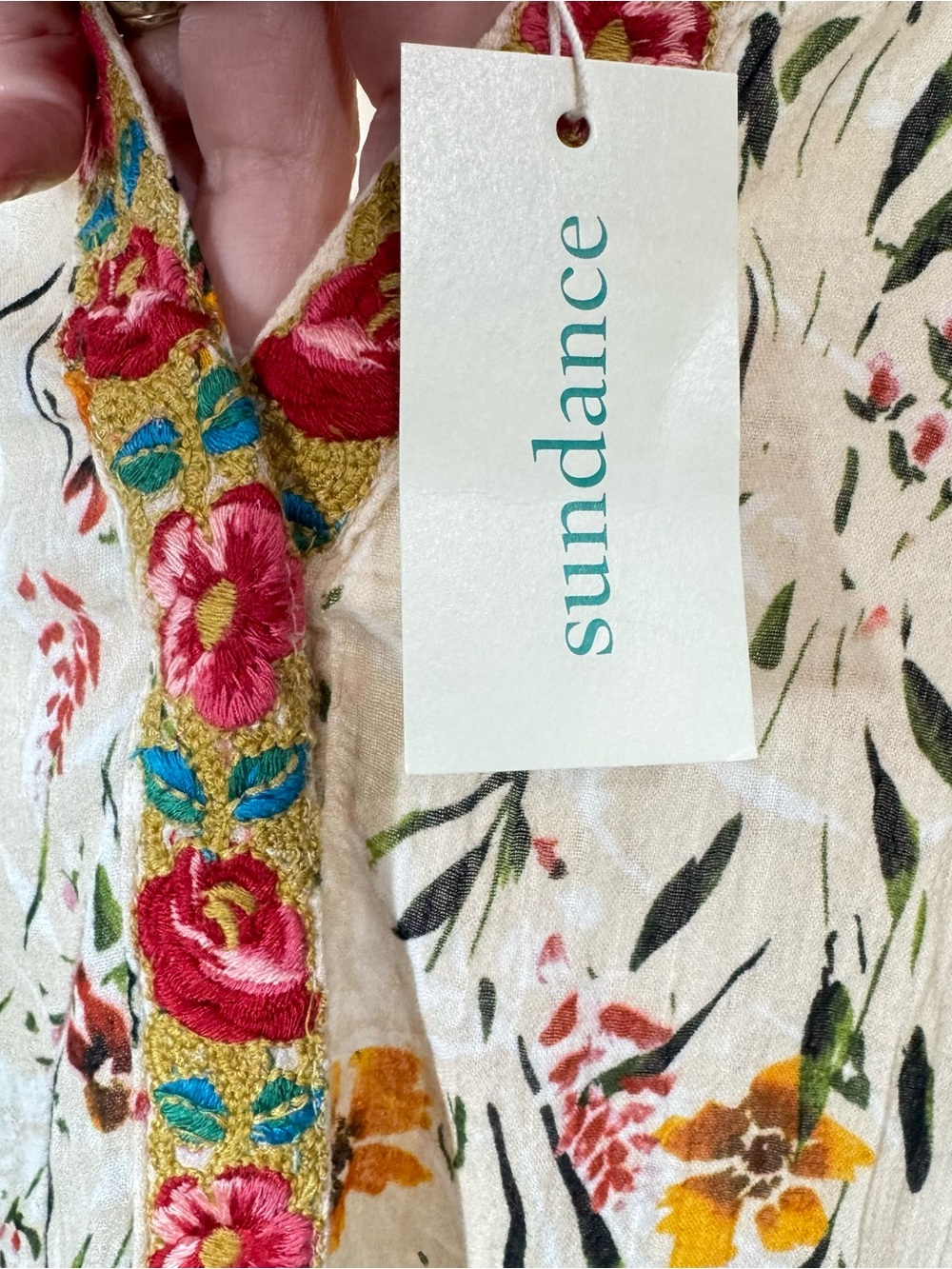 New Sundance Embroidered Floral Bloom Drop waist Midi Everyday Dress SZ L - Picture 8 of 8